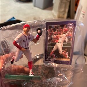 Baseball Player Figurine with Card - Red and White